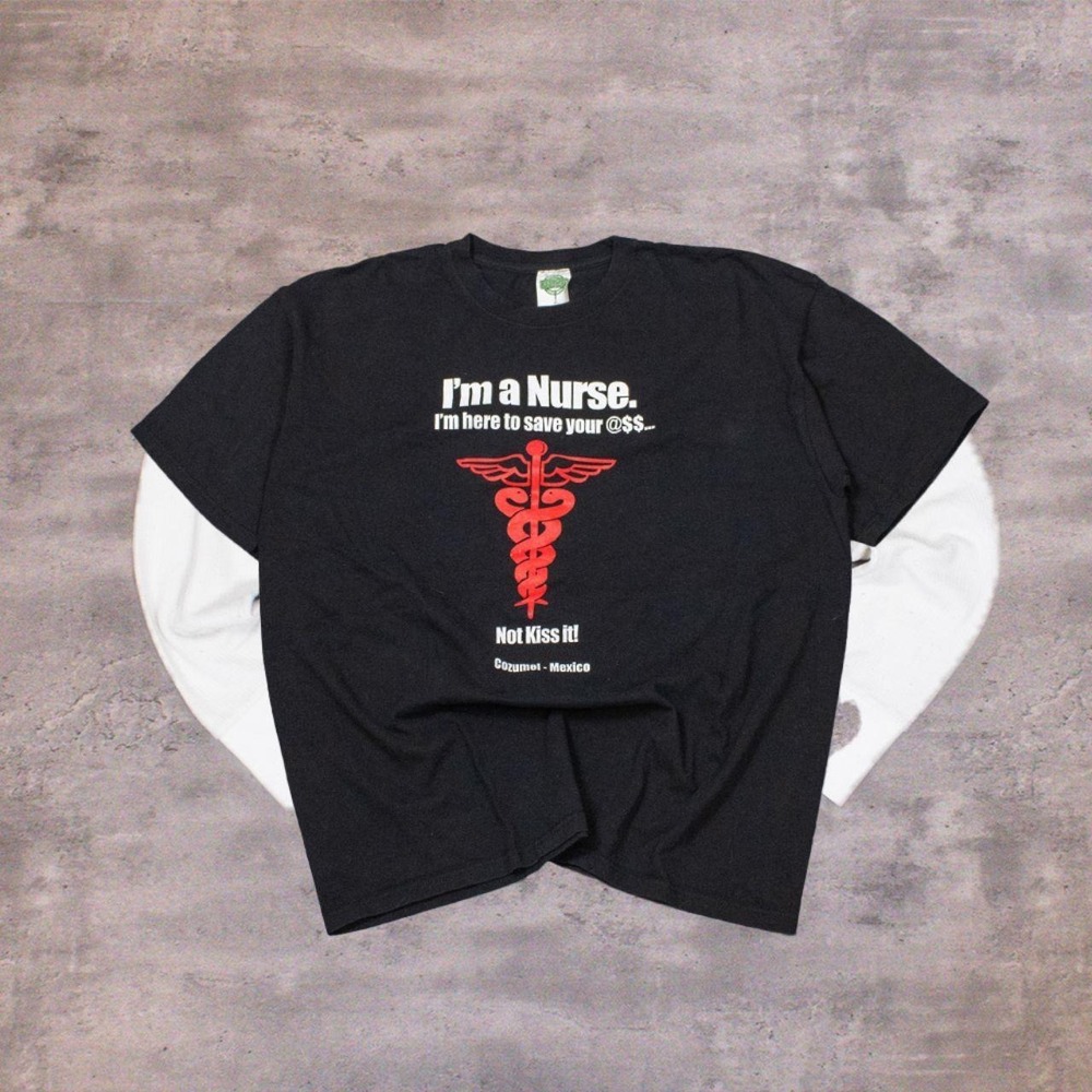 Vintage 1990's Cancun Reef I'm A Nurse Comedy Humor Double Stitch Black T-Shirt